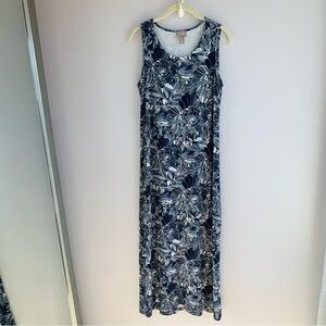 Chicos Dress Navy White Floral Knit Stretch Sleeveless Vacation Summer EUC Small
